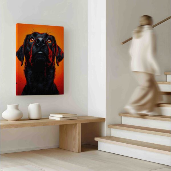 Obraz  Černý labrador na oranžovém pozadí  - Obraz na plátně - Image 3