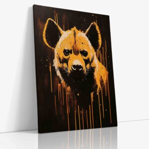 Fascinující moderní portrét hyeny ve stylu urban art kombinující divokost predátora s expresivní energií městského umění na kvalitním plátně