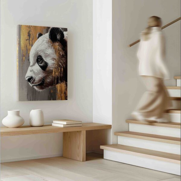 Obraz Panda malba šedá a zlatá  - Obraz na plátně - Image 3