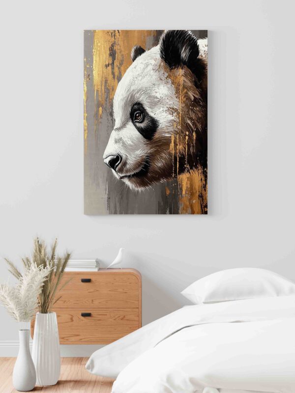 Obraz Panda malba šedá a zlatá  - Obraz na plátně - Image 2