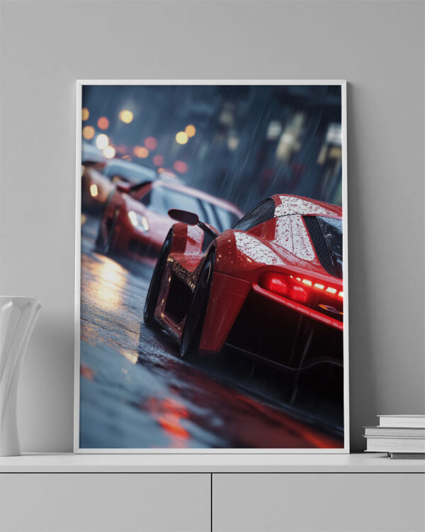 Obraz  Červené sportovní auto v dešti  - Obraz na plátně - Image 4
