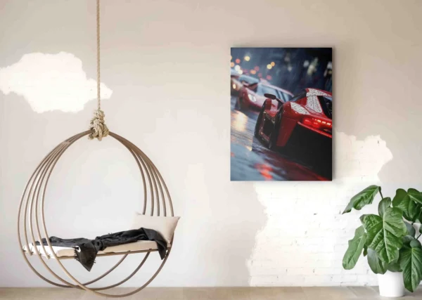 Obraz  Červené sportovní auto v dešti  - Obraz na plátně - Image 2