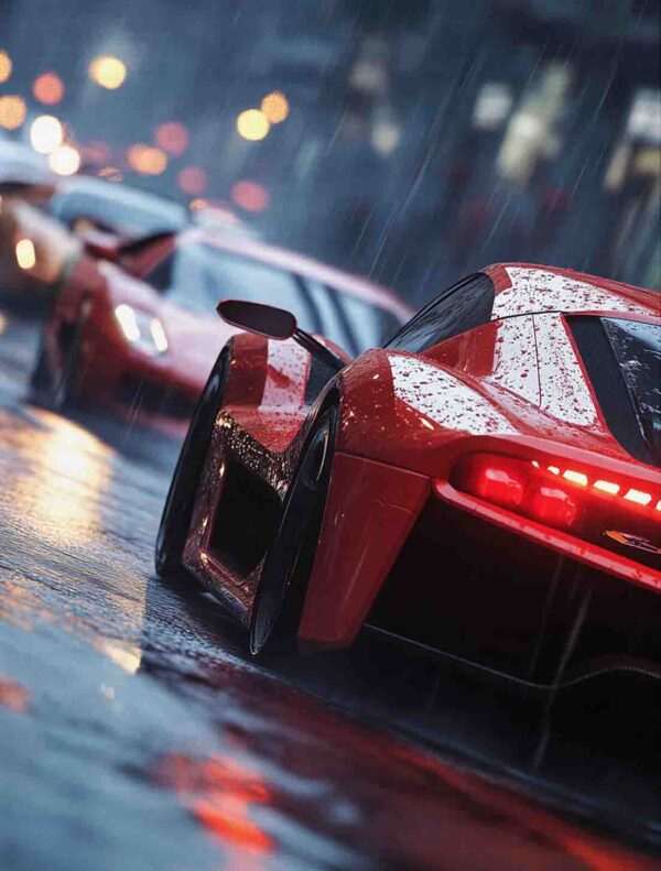 Obraz  Červené sportovní auto v dešti  - Obraz na plátně - Image 3