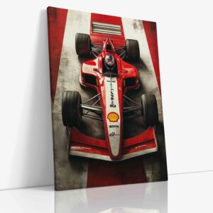 Formule Ferrari připravená na startovním roštu zachycující napínavý moment těsně před začátkem závodu Formule 1