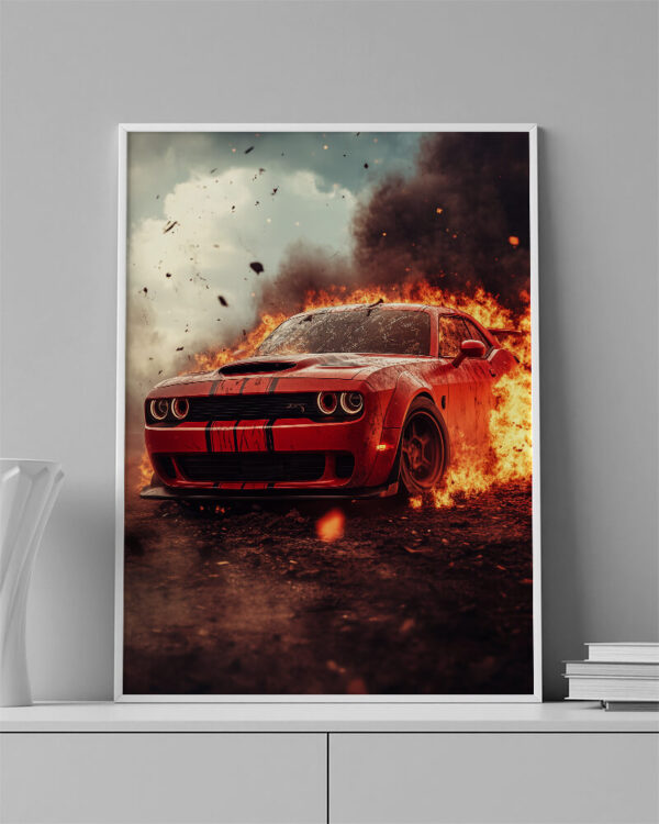 Obraz  Hořící Dodge Challenger- Obraz na plátně - Image 3