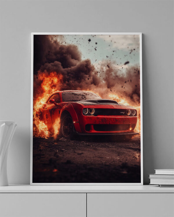 Obraz  Dodge Challenger v plamenech- Obraz na plátně - Image 3