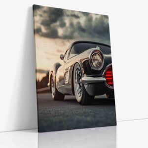 Klasický americký sportovní automobil s charakteristickými rysy a designem zachycený na plátně jako pocta zlaté éře amerického automobilového průmyslu.