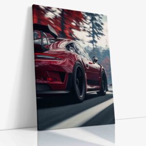 Porsche v plné rychlosti na japonském závodním okruhu zachycující dynamiku sportovního vozu v akci na pozadí charakteristické japonské krajiny.