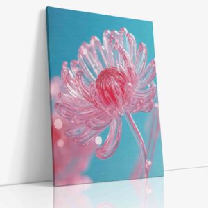 Detailní makro fotografie exotického květu tropické rostliny na uklidňujícím modrozeleném pozadí zachycující jemné struktury a textury.