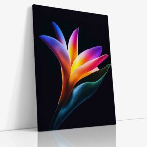 Detailní makro fotografie tropické rostliny zachycená v působivém spektru duhových barev, odhalující jemné struktury a textury exotické flóry.