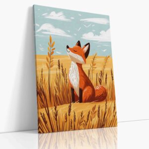 Dětský obraz na plátně s motivem šibalské lištičky na barevné letní louce s květinami