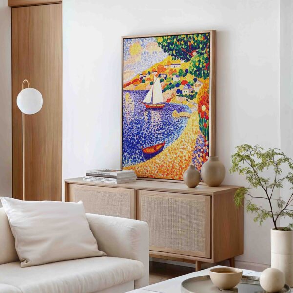 Loďka na jezeře - Pointilismus - Obraz na plátně - Image 2
