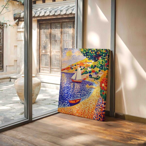 Loďka na jezeře - Pointilismus - Obraz na plátně - Image 3