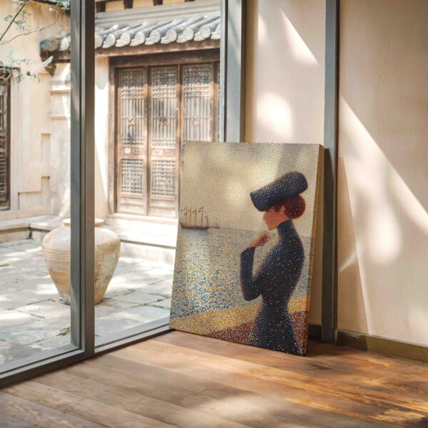 Žena sleduje plující loď - Pointilismus - Obraz na plátně - Image 3
