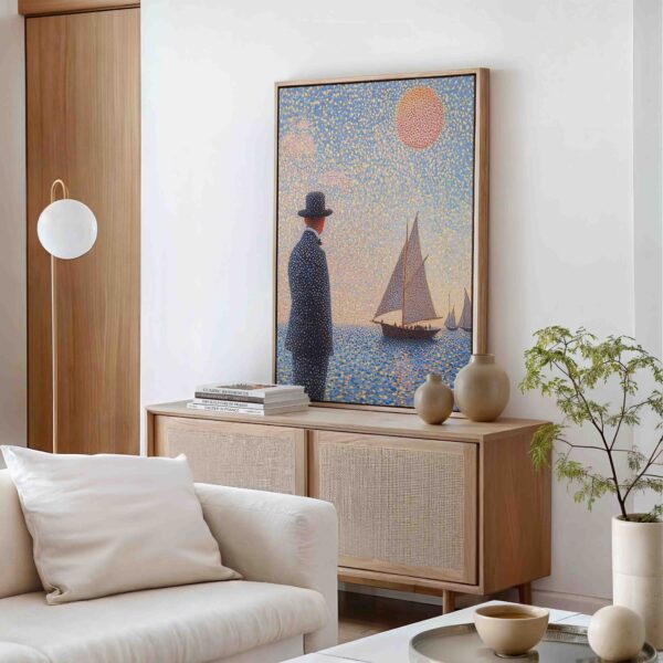 Muž sleduje lodě - Pointilismus - Obraz na plátně - Image 2
