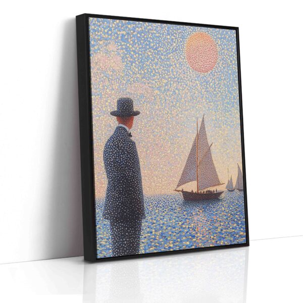 Muž sleduje lodě - Pointilismus - Obraz na plátně - Image 6