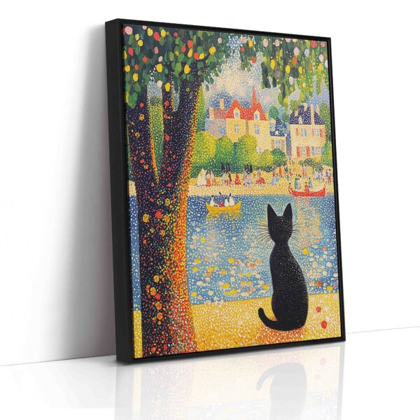 Černá kočka sleduje břeh - Pointilismus - Obraz na plátně - Image 6