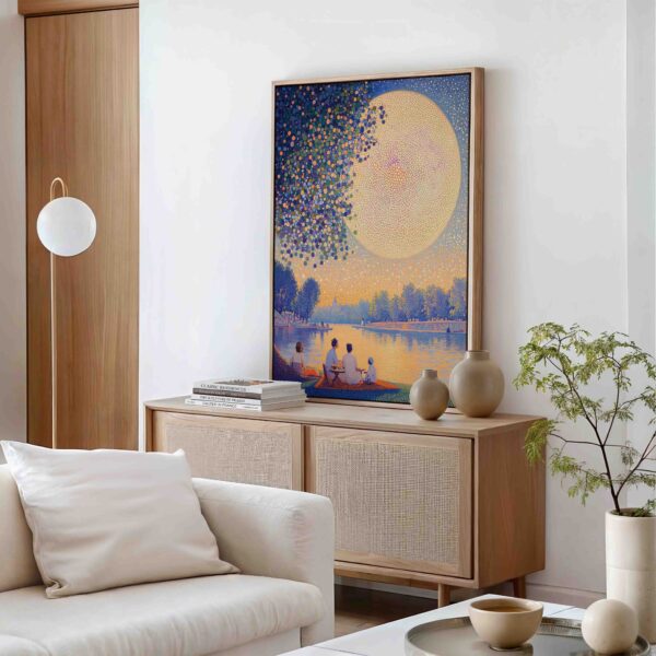 Měsíc u vodní nádrže - Pointilismus - Obraz na plátně - Image 2