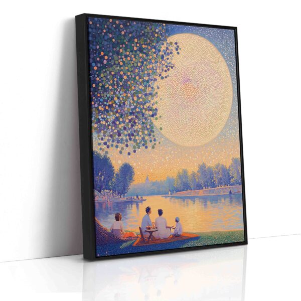 Měsíc u vodní nádrže - Pointilismus - Obraz na plátně - Image 6