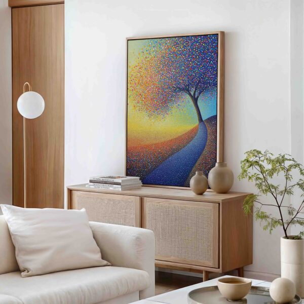 Barevný strom na kopci - Pointilismus - Obraz na plátně - Image 2