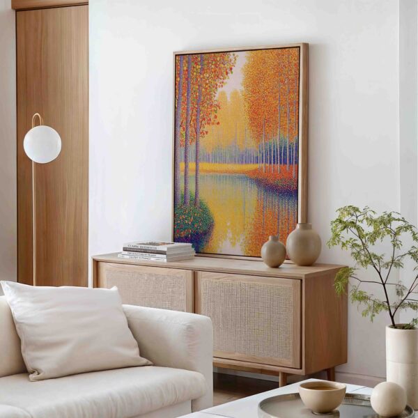 Podzim u řeky - Pointilismus - Obraz na plátně - Image 2