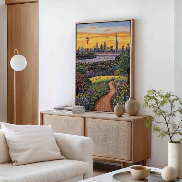 Večer v parku velkoměsta - Pointilismus - Obraz na plátně - Image 2