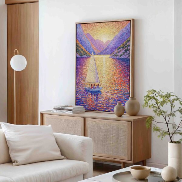 Loď ve vodním údolí - Pointilismus - Obraz na plátně - Image 2