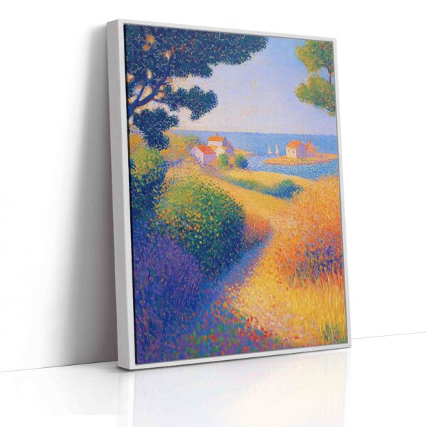 Vesnička u moře s plachetnicí - Pointilismus - Obraz na plátně - Image 5