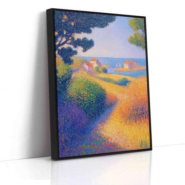 Vesnička u moře s plachetnicí - Pointilismus - Obraz na plátně - Image 6