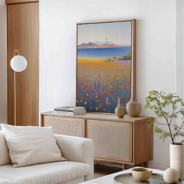 Maják u přímořské vesničky - Pointilismus - Obraz na plátně - Image 2